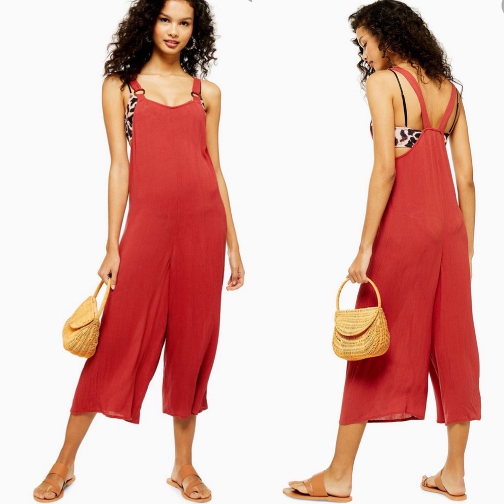 Topshop Rust Tortoiseshell Print Ring Jumpsuit